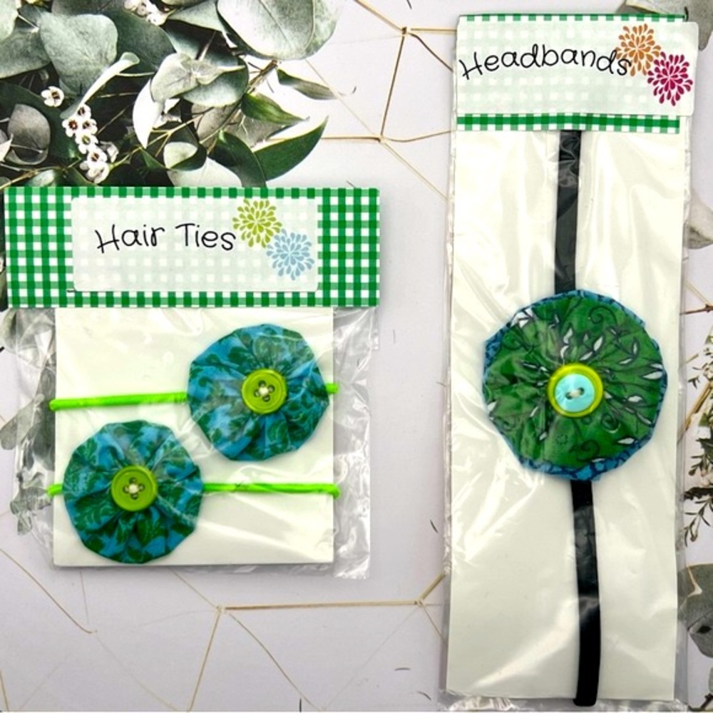 NWT - Set of Floral 2 hair ties and 1 headband - Green & Blue